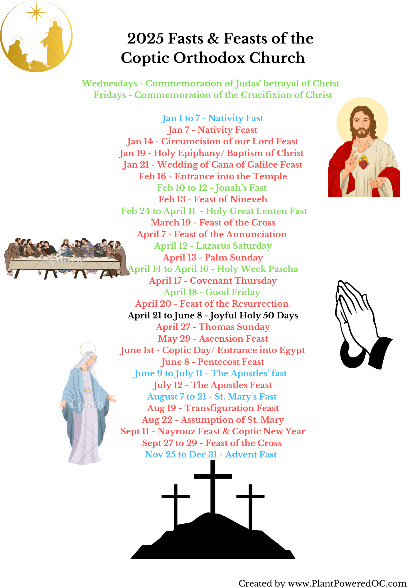 2025 Coptic Orthodox Calendar List of Fasts & Feasts